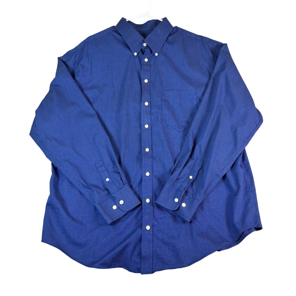 Cherokee Mens XXL Blue Micro Grid Button Down Shirt Long Sleeve Pocket‎ XXL